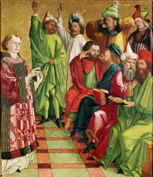 Saint Étienne devant les juges, du retable de Saint Étienne, vers 1470